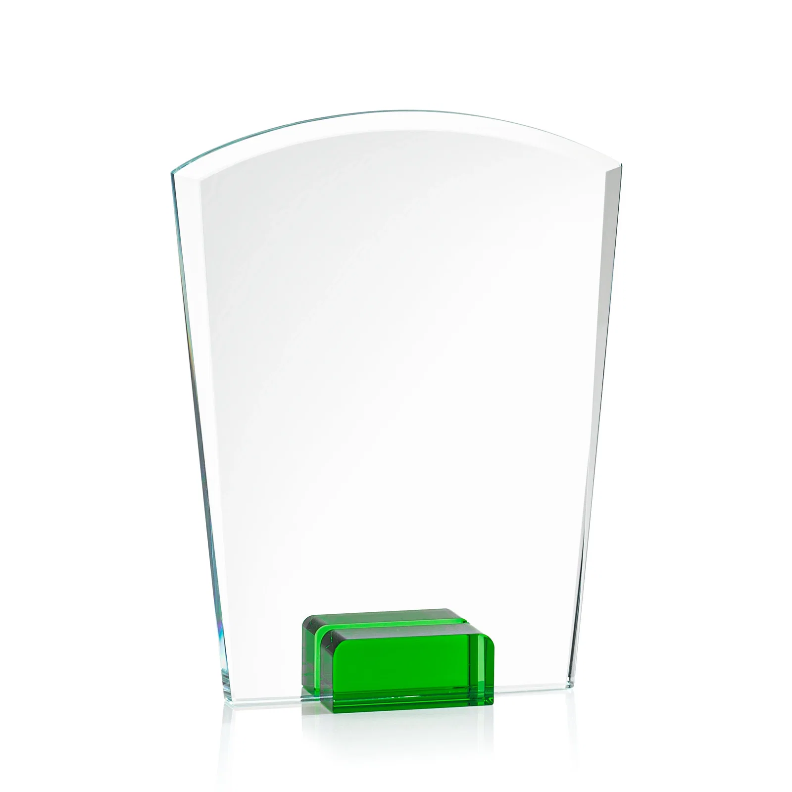 Custom printed Starfire Crystal Award Propped Between Two Colored Crystal Blocks, awards for retirement presentations