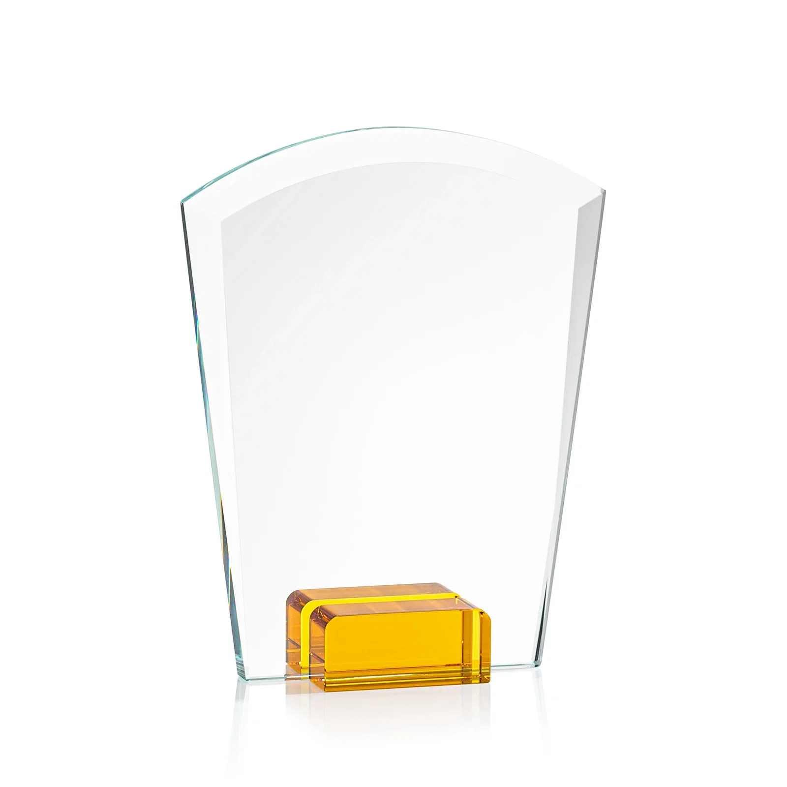 Custom printed Starfire Crystal Award Propped Between Two Colored Crystal Blocks, awards for donor appreciation
