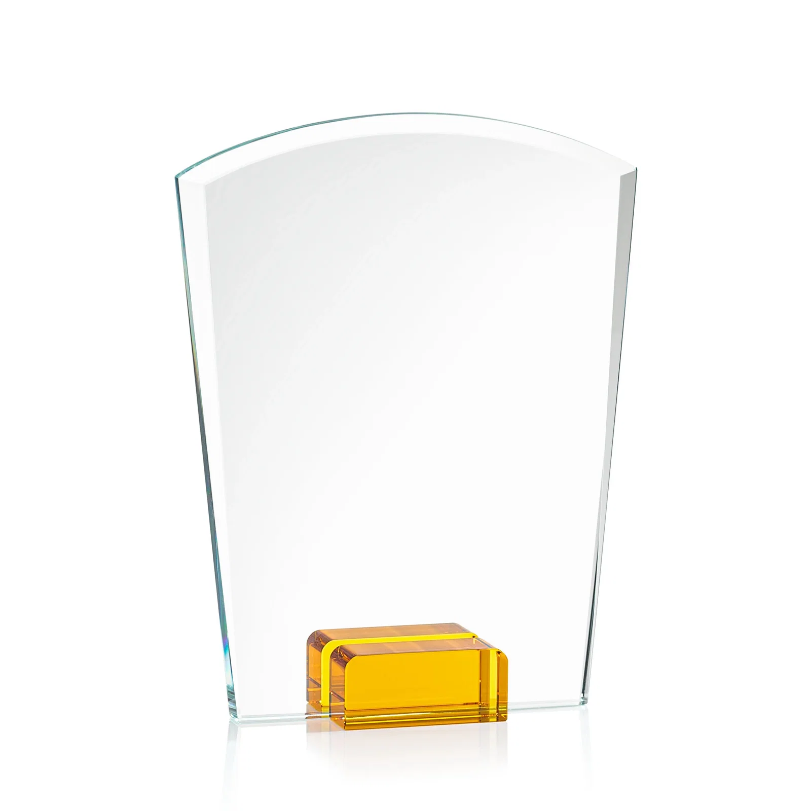 Custom printed Starfire Crystal Award Propped Between Two Colored Crystal Blocks, awards for graduation ceremonies
