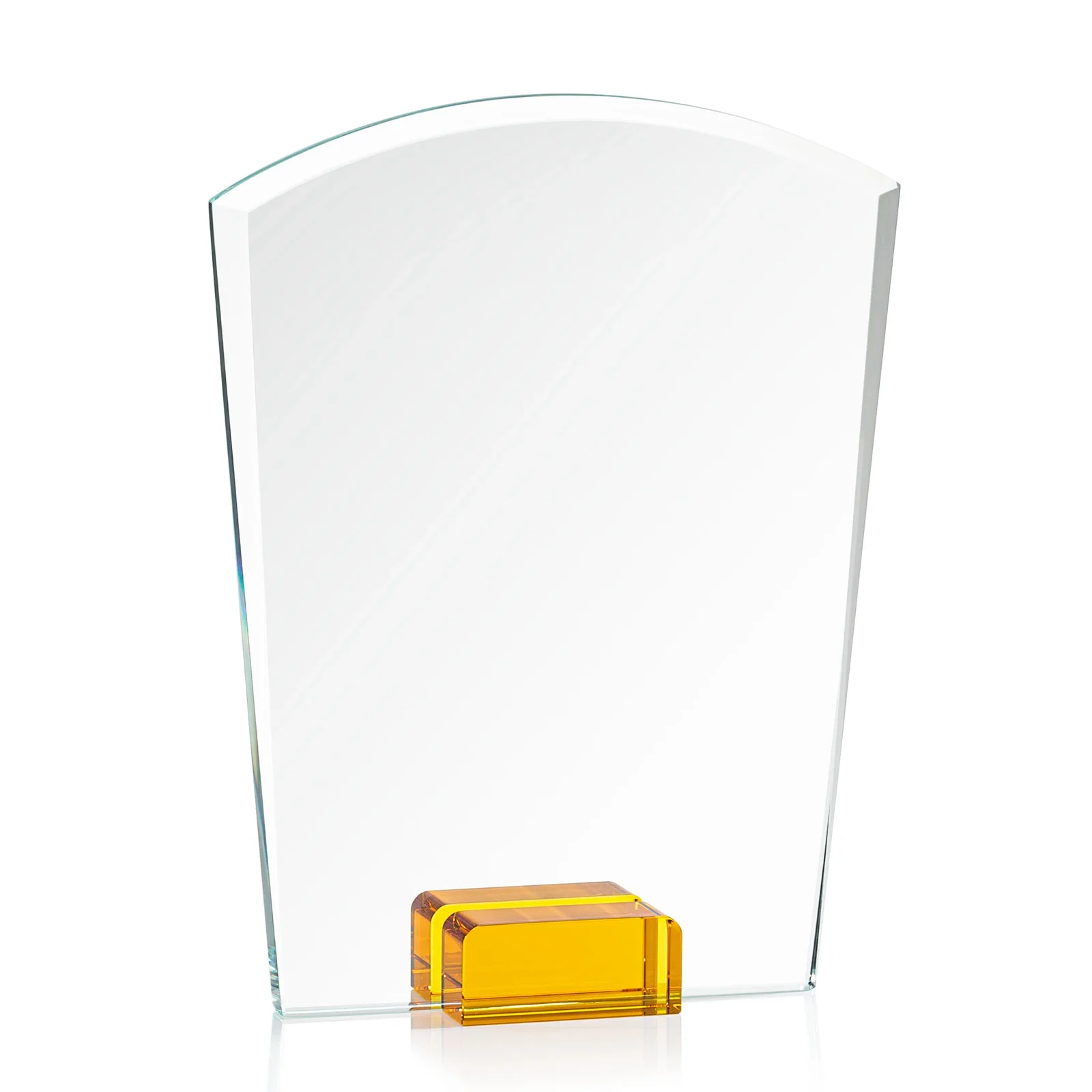 Custom printed Starfire Crystal Award Propped Between Two Colored Crystal Blocks, awards for safety achievement programs