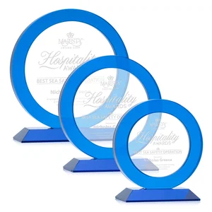 Optical Crystal Round Award with a Sapphire Ring Center