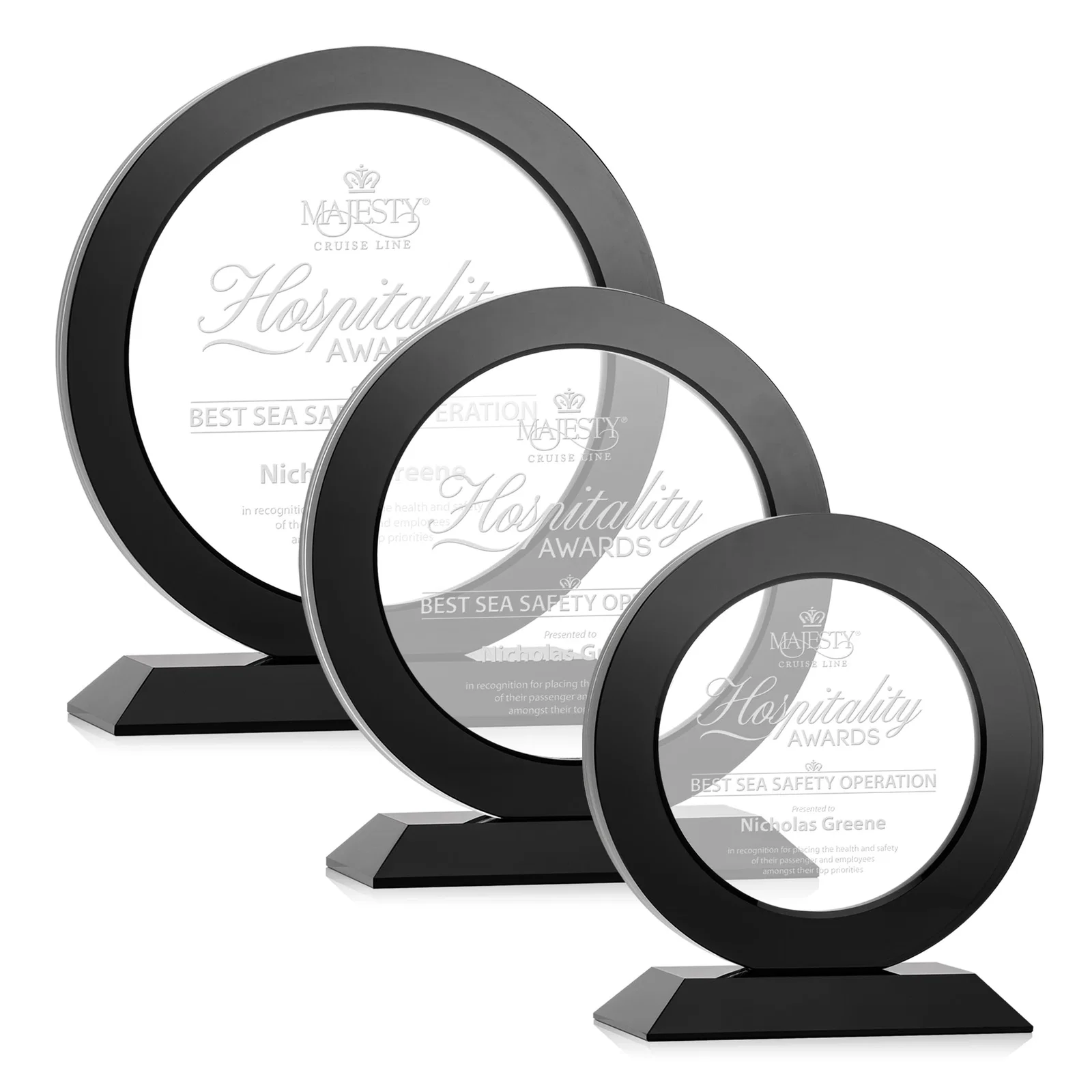 Personalized Optical Crystal Round Award with a Sapphire Ring Center, awards for employee recognition