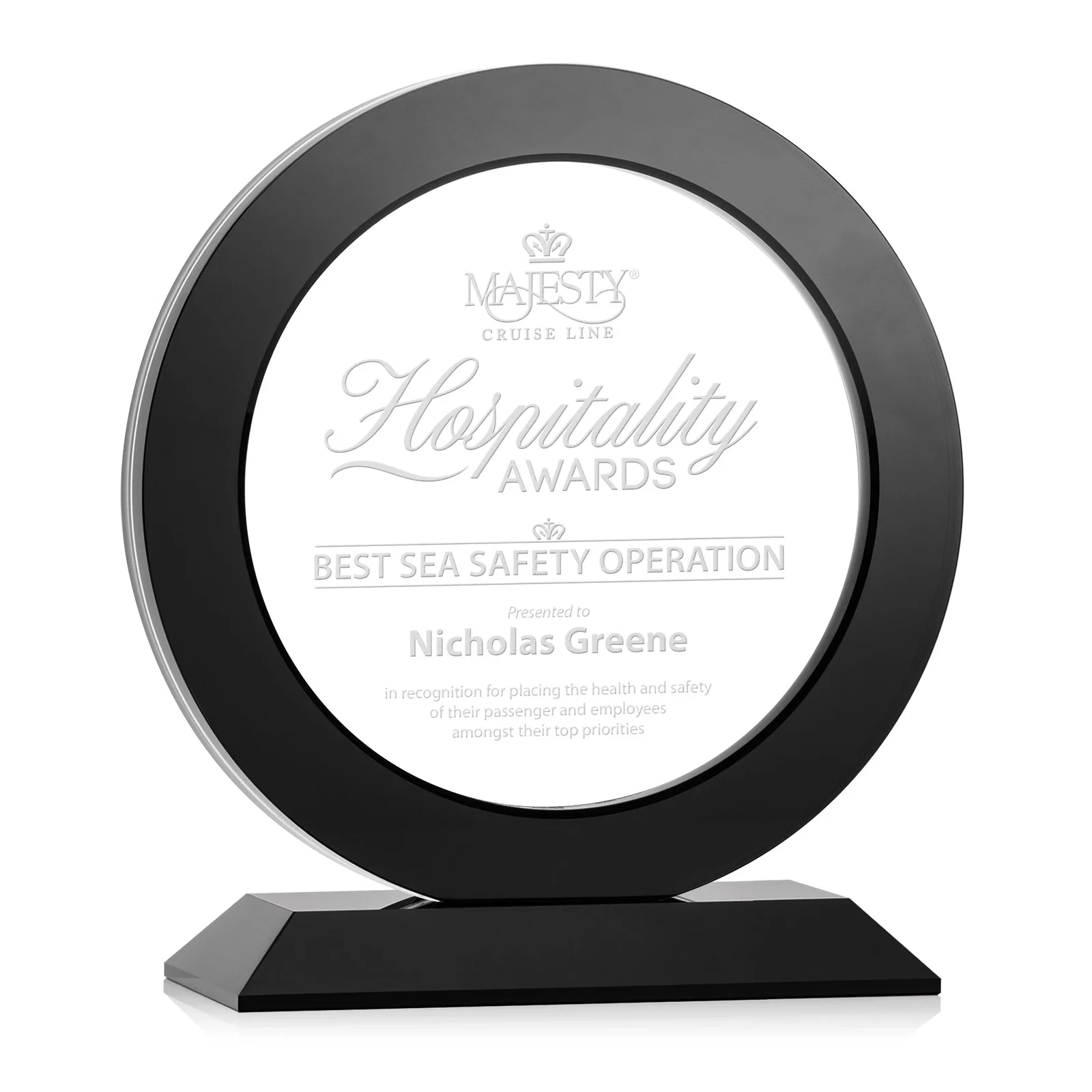 Personalized Optical Crystal Round Award with a Sapphire Ring Center, awards for service anniversary gifts