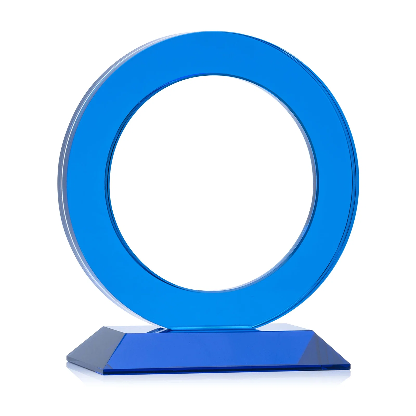 Personalized Optical Crystal Round Award with a Sapphire Ring Center, awards for retirement presentations