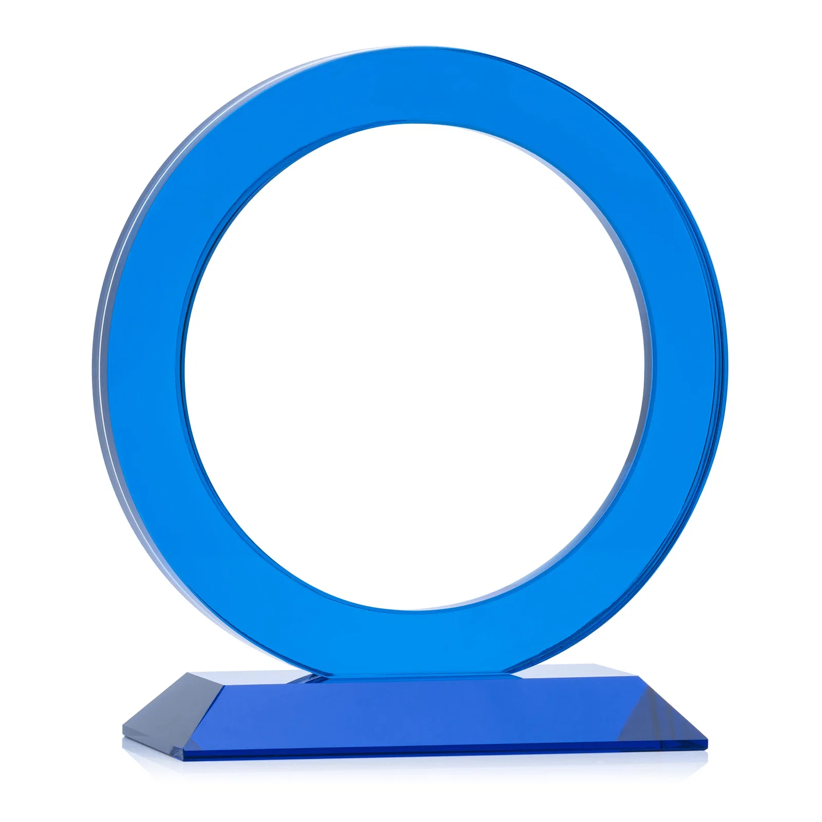 Personalized Optical Crystal Round Award with a Sapphire Ring Center, awards for team milestone celebrations