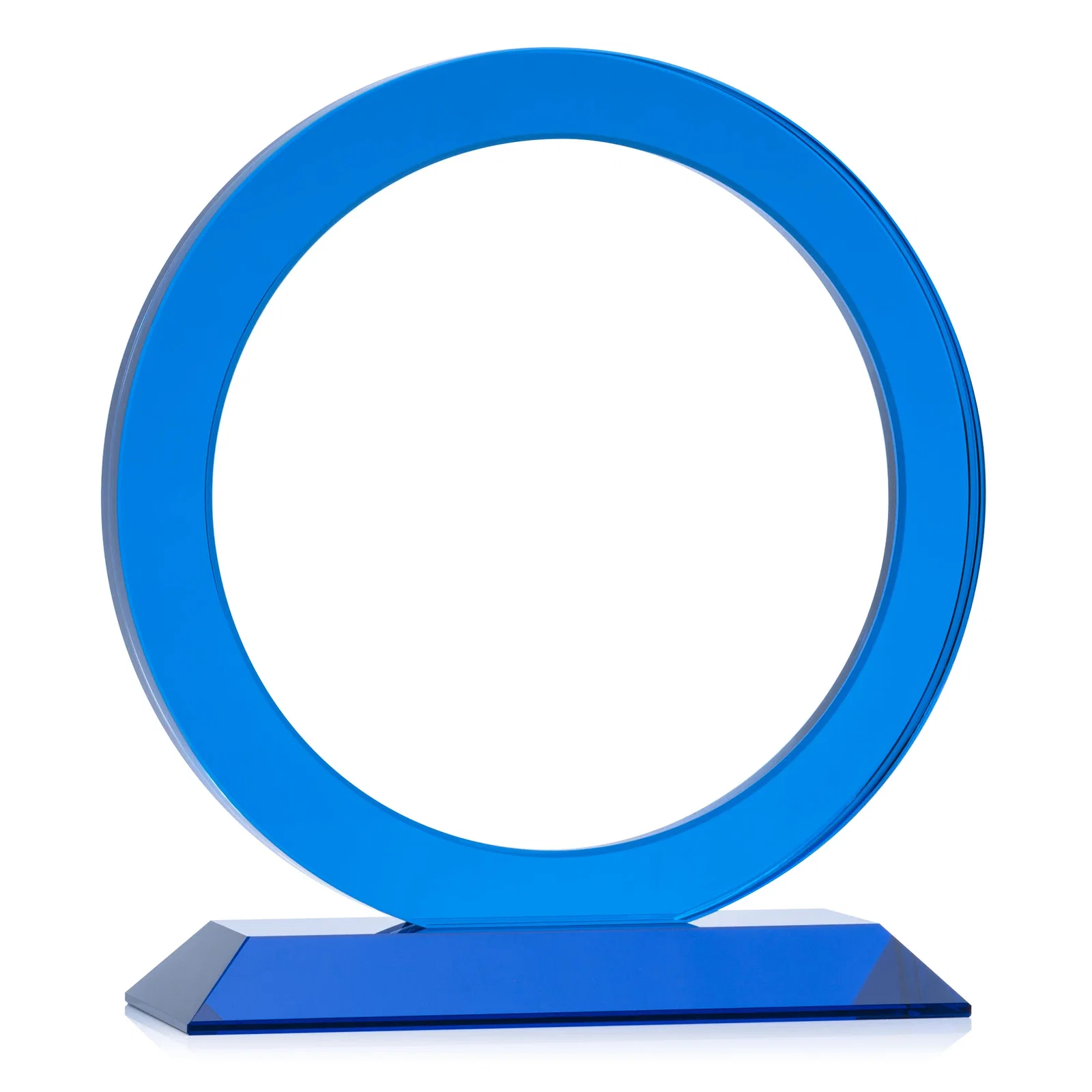 Personalized Optical Crystal Round Award with a Sapphire Ring Center, awards for donor appreciation