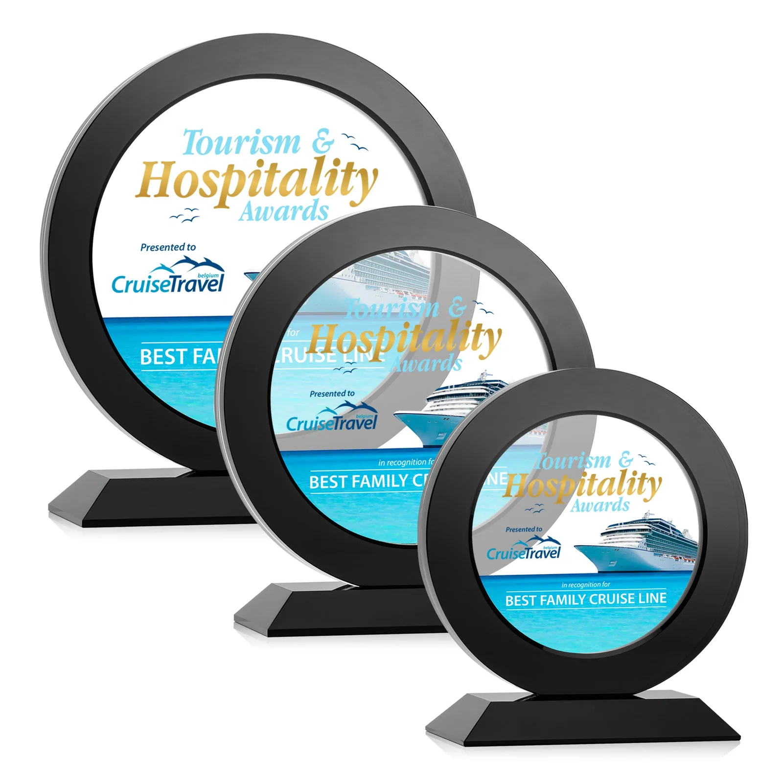 Custom Optical Crystal Round Award with a Sapphire Ring Center, awards for retirement presentations