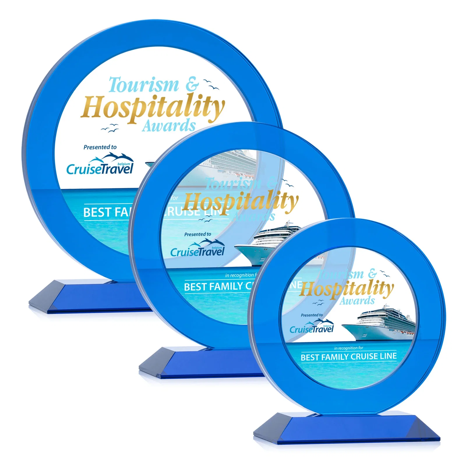 Custom Optical Crystal Round Award with a Sapphire Ring Center, awards for safety achievement programs