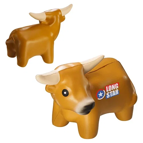 Long Horn Cow stress reliever with custom logo, squeezable promotional desk toy