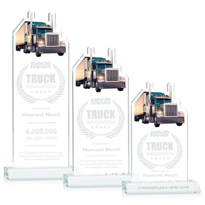 Starfire Crystal Award With Truck Figure on Mitered Base