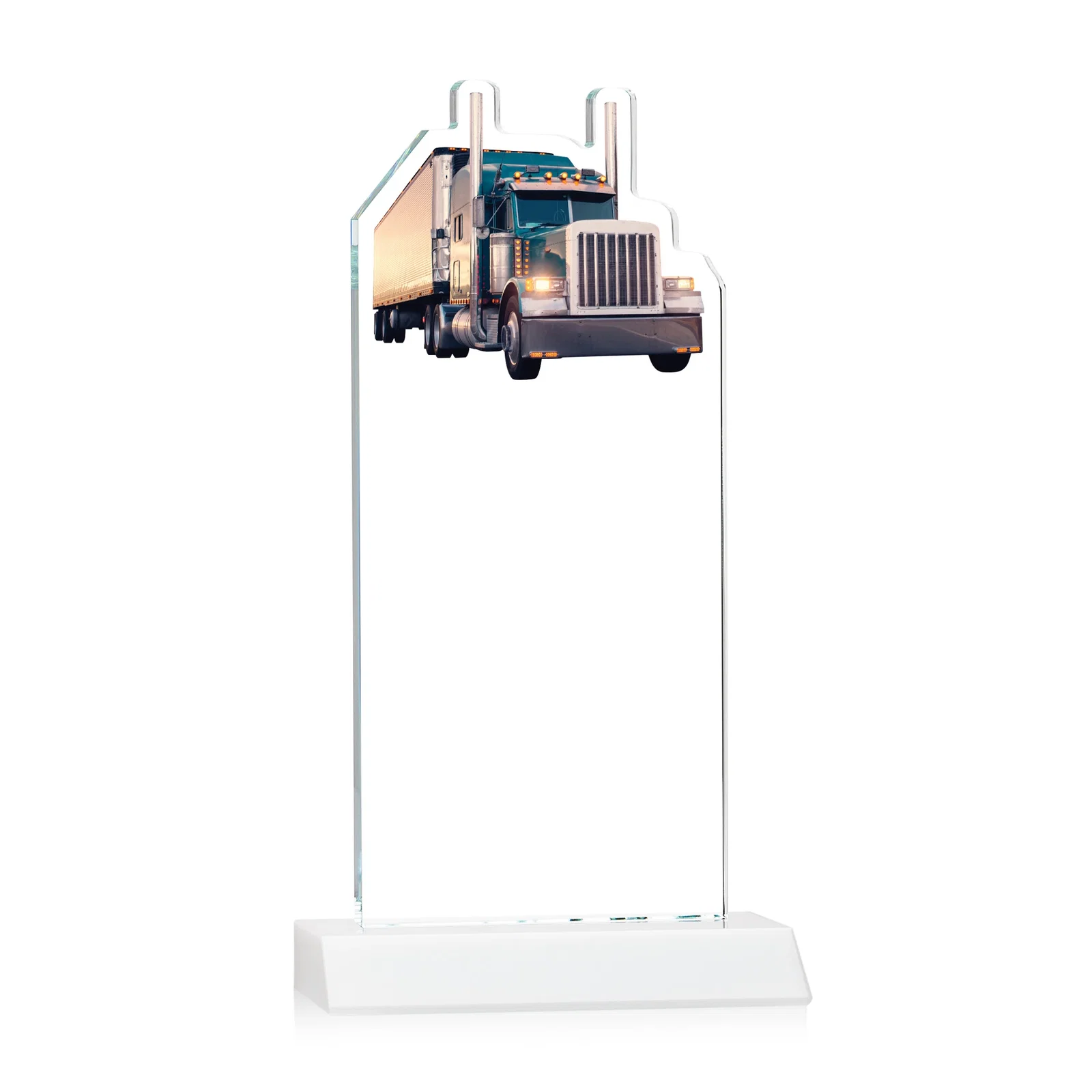 Custom Starfire Crystal Award With Truck Figure on Mitered Base, with your logo for sales achievement awards