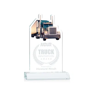 Starfire Crystal Award With Truck Figure on Mitered Base