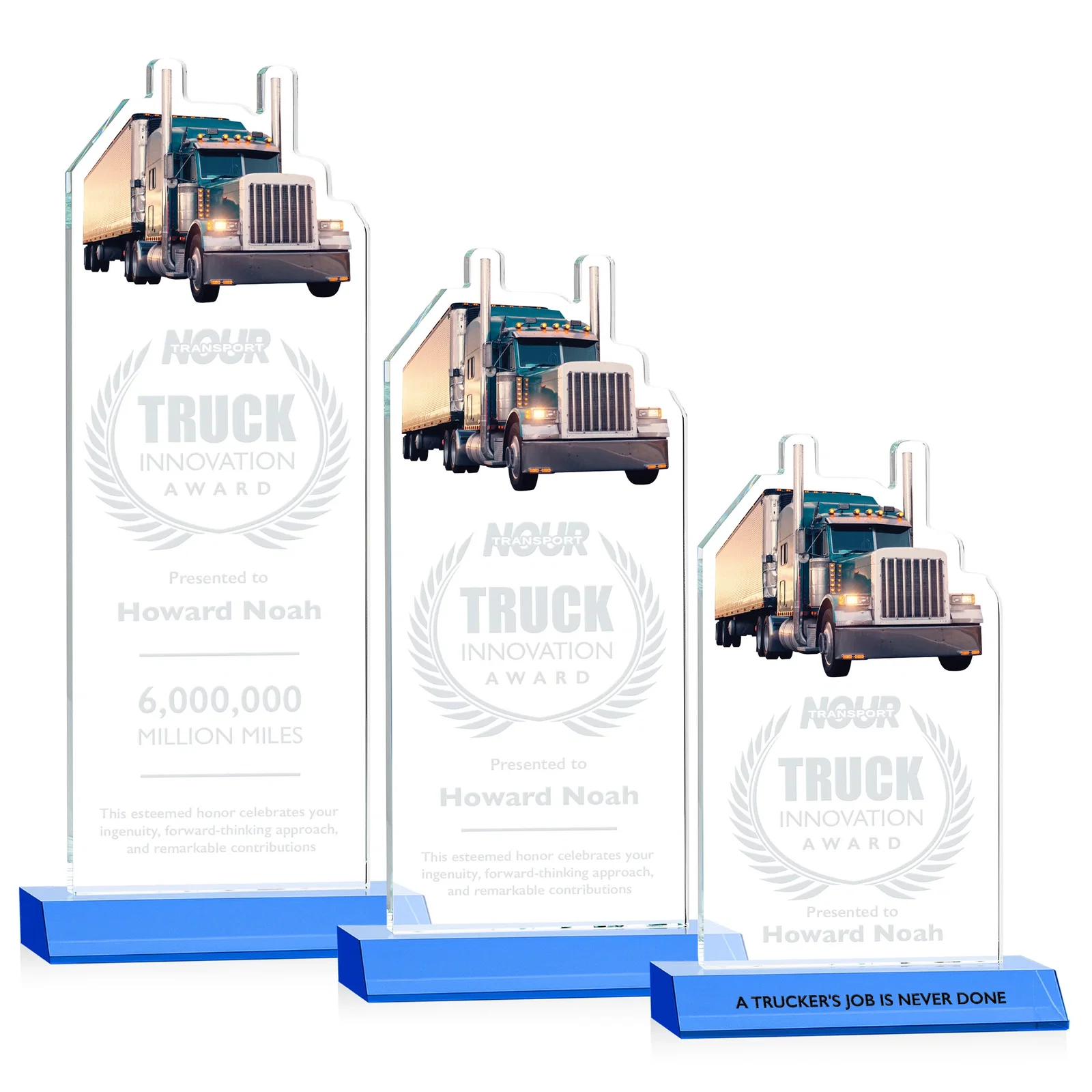 Promotional Starfire Crystal Award With Truck Figure on Mitered Base for corporate award ceremonies
