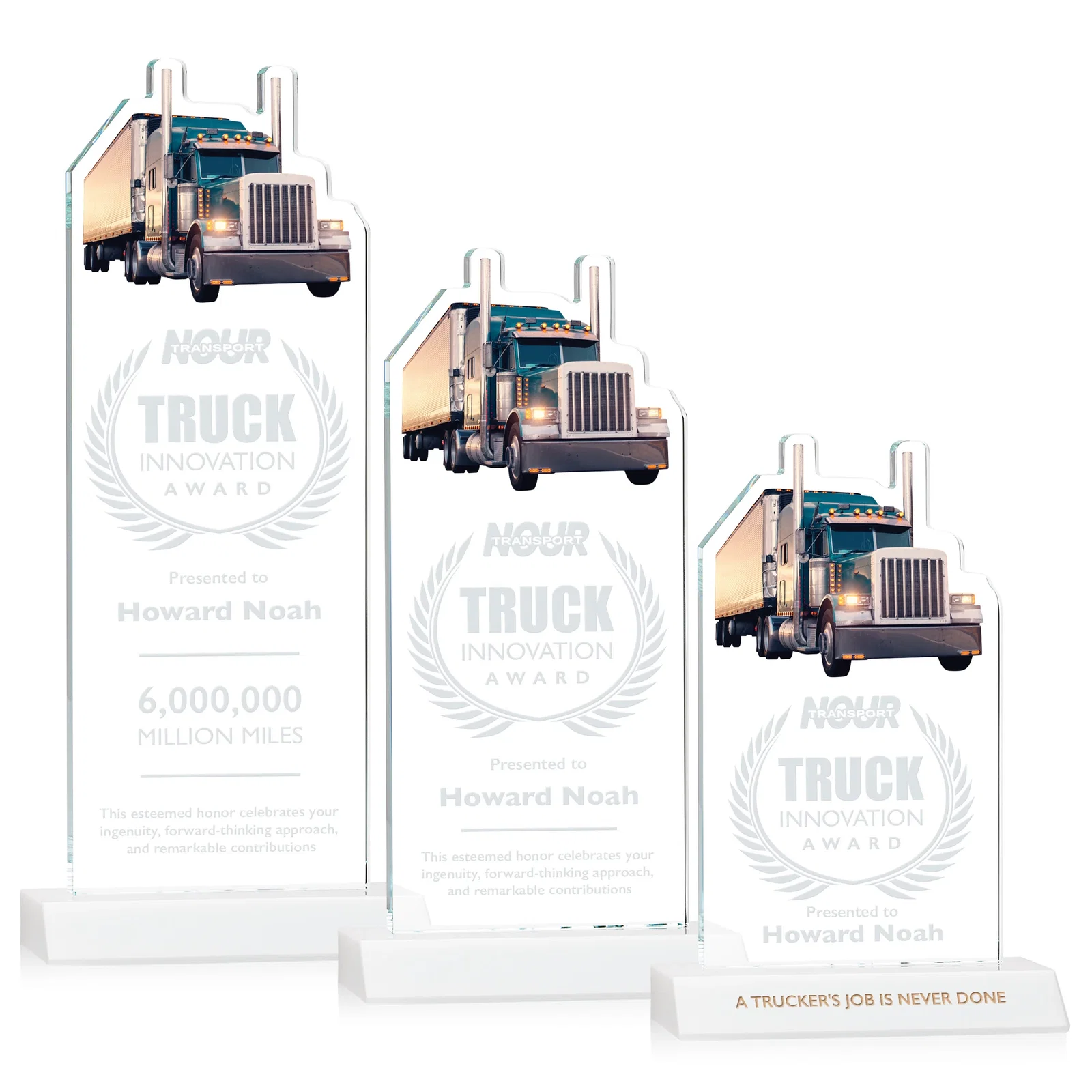 Promotional Starfire Crystal Award With Truck Figure on Mitered Base for team milestone celebrations