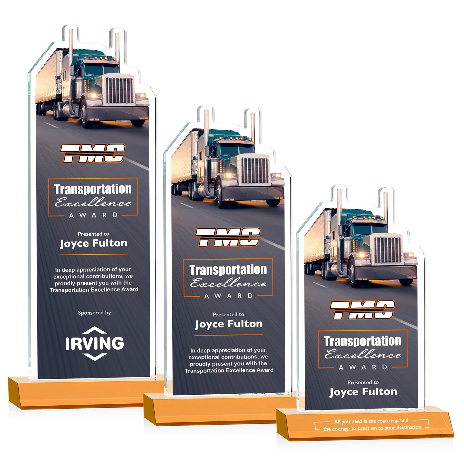 Branded Starfire Crystal Award With Truck Figure on Mitered Base for corporate award ceremonies