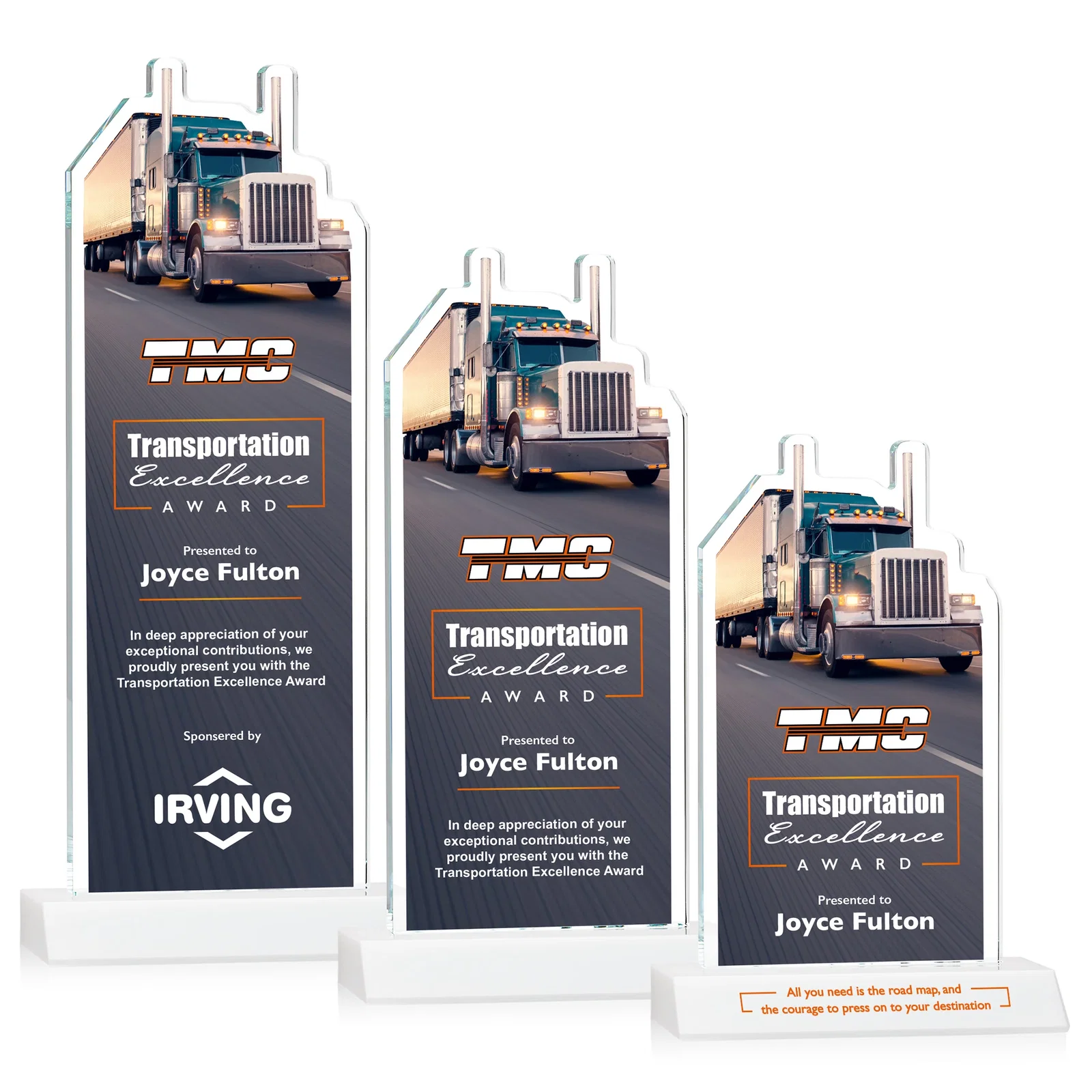 Customized Starfire Crystal Award With Truck Figure on Mitered Base for corporate award ceremonies