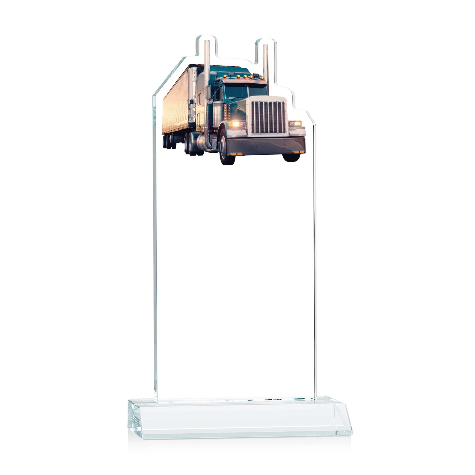 Customized Starfire Crystal Award With Truck Figure on Mitered Base for donor appreciation