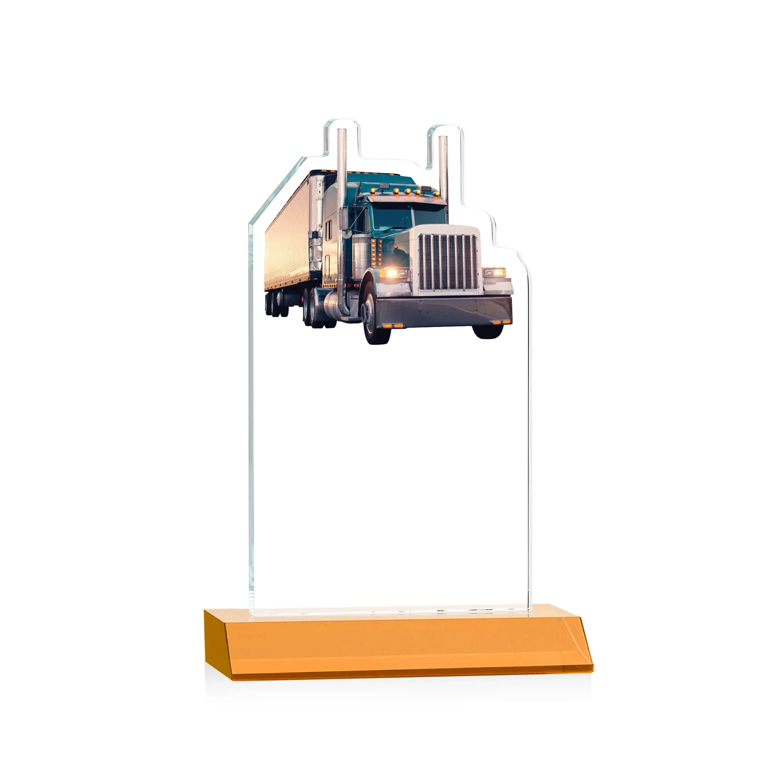 Customized Starfire Crystal Award With Truck Figure on Mitered Base for volunteer appreciation