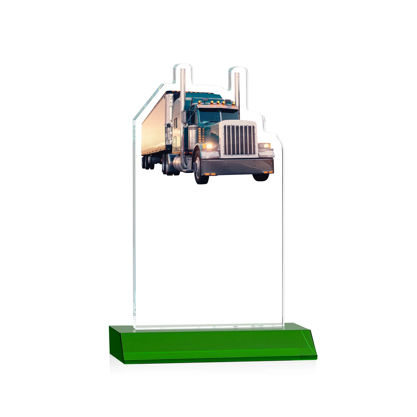 Customized Starfire Crystal Award With Truck Figure on Mitered Base for company anniversary events