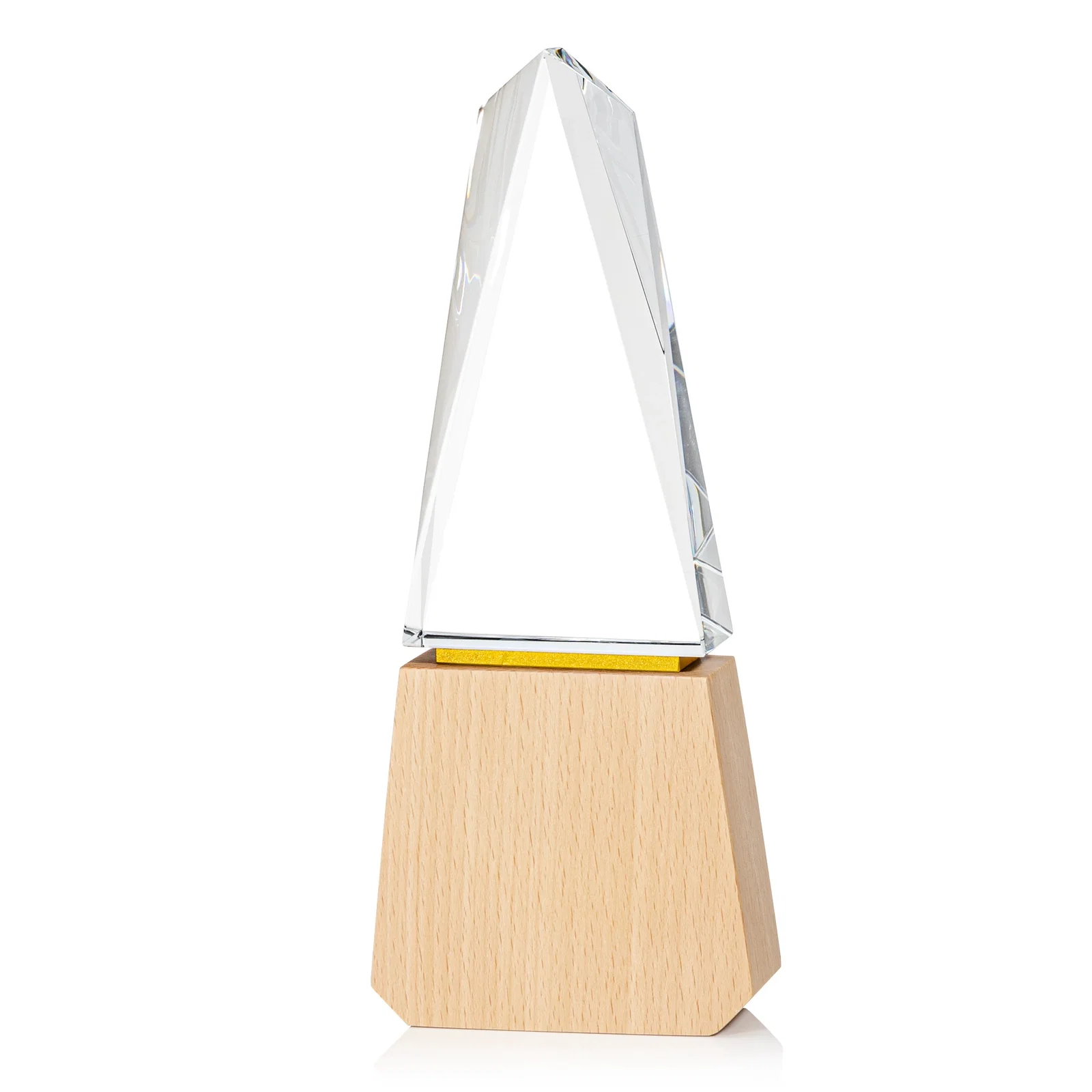 Personalized Optical Crystal Award on Beechwood Base with Gold Accent Line for employee recognition
