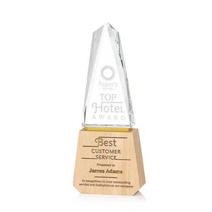 Optical Crystal Award on Beechwood Base with Gold Accent Line