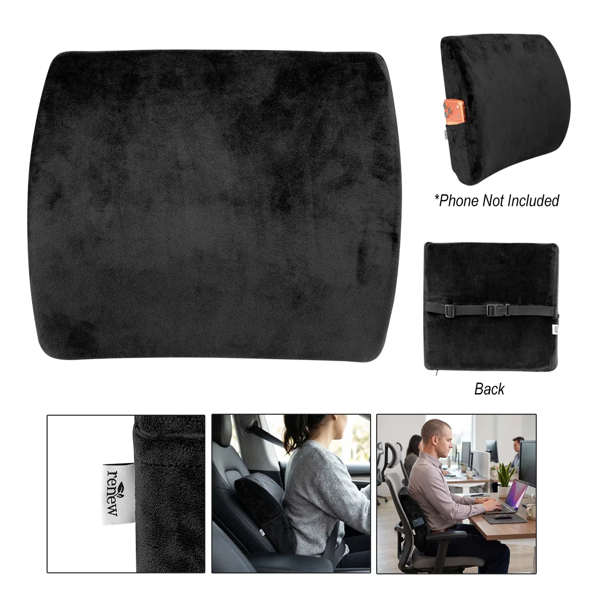 Three-quarter view of the lumbar support pillow against a neutral backdrop