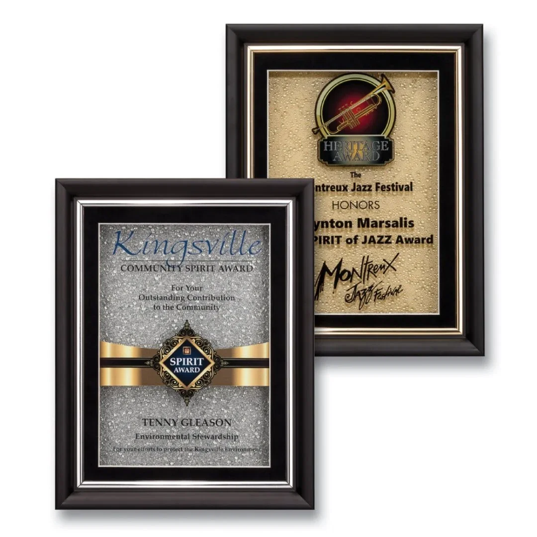 Custom Wood Plaque With Beaded, Light-Scattering Surface Texture, framed awards for employee recognition