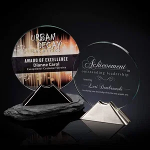 Starfire Crystal Disc Award on Nickel-Finish Metal Base
