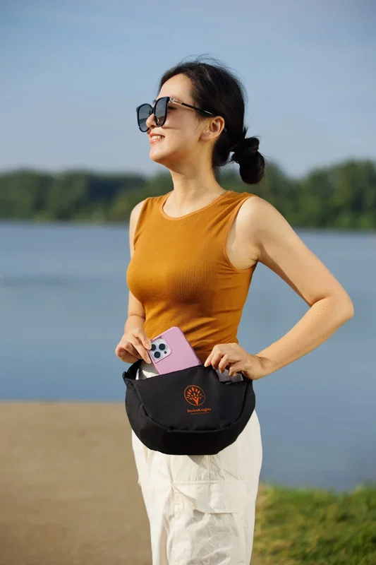 Back view of the custom Lune Microfiber Waist Bag laid flat