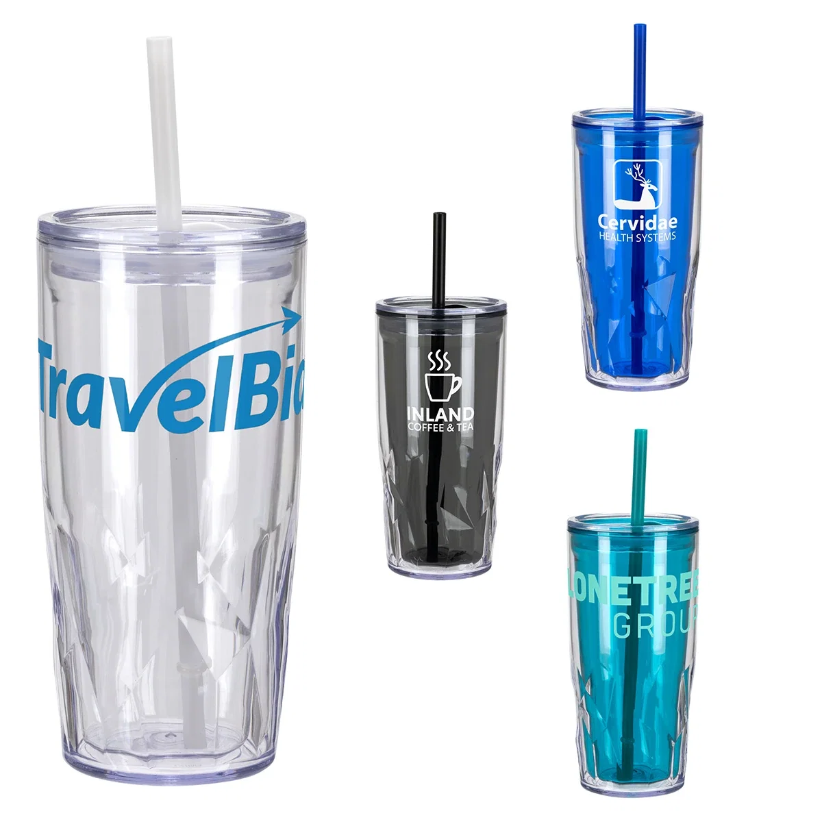 Custom 2-in-1 Recycled Acrylic Straw Tumbler, front view of the smaller size