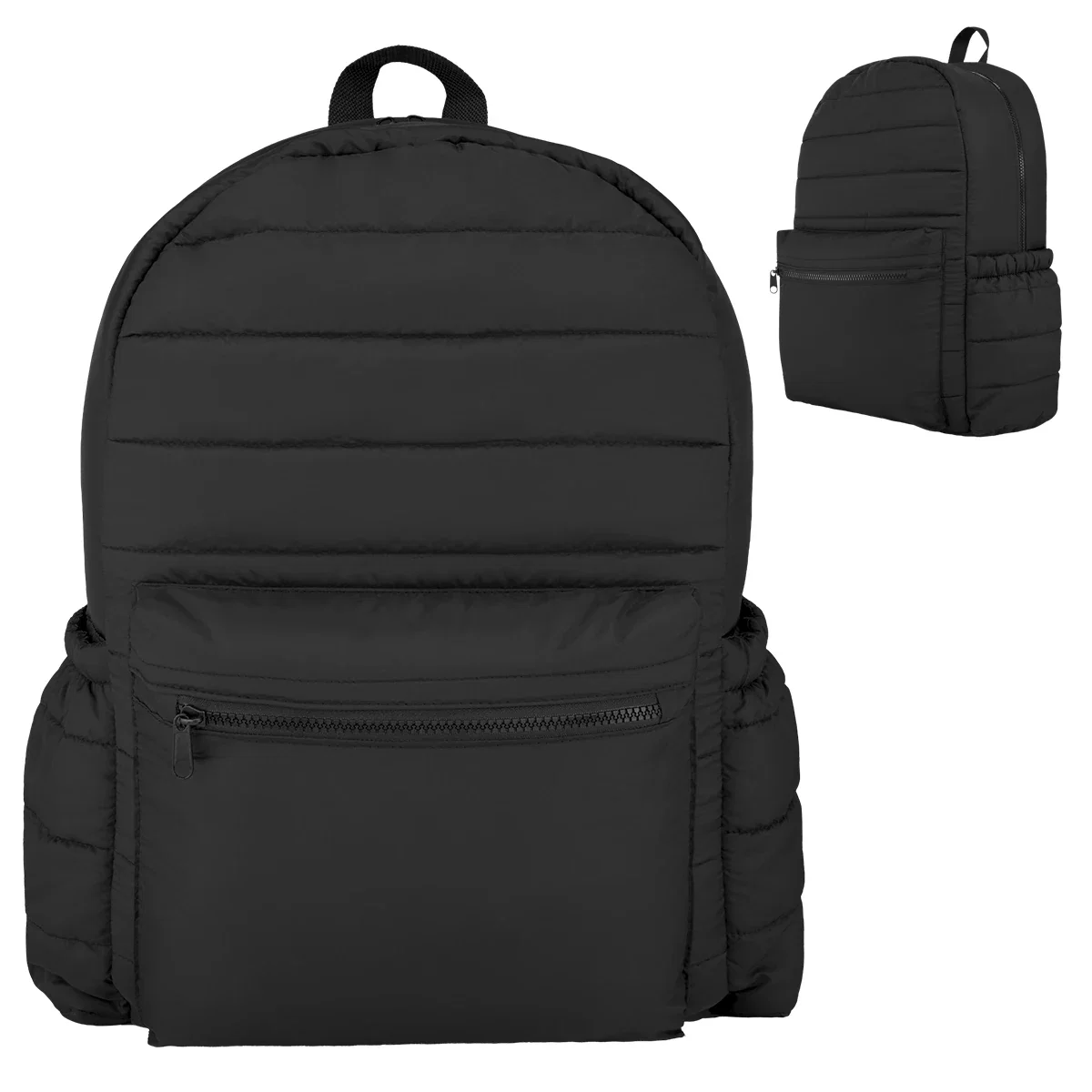 Front zip pocket set into the quilted face