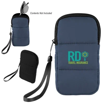 Personalized puffer sunglasses case with a soft quilted shell