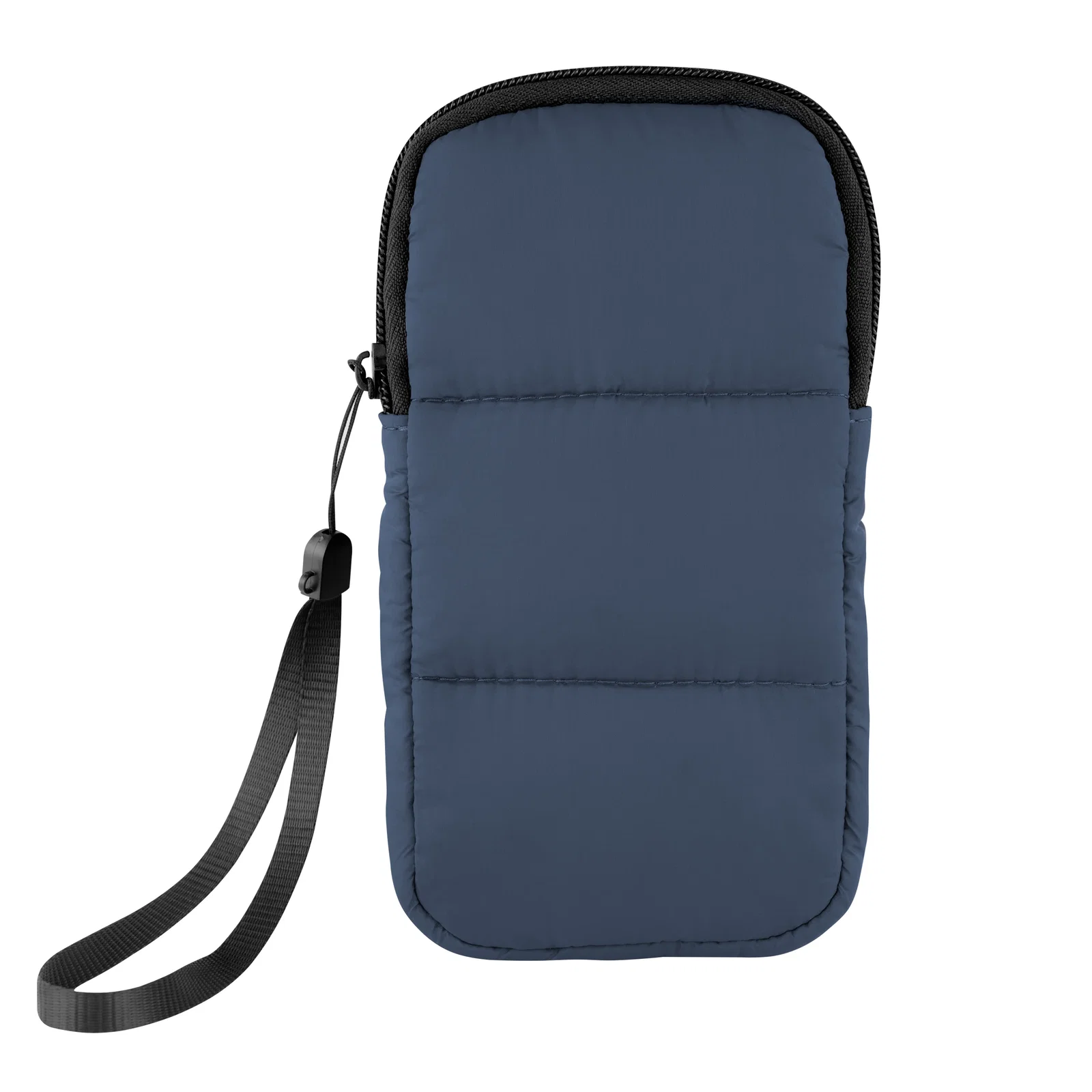 Alternate angle of the puffer sunglasses case showing the quilted shell