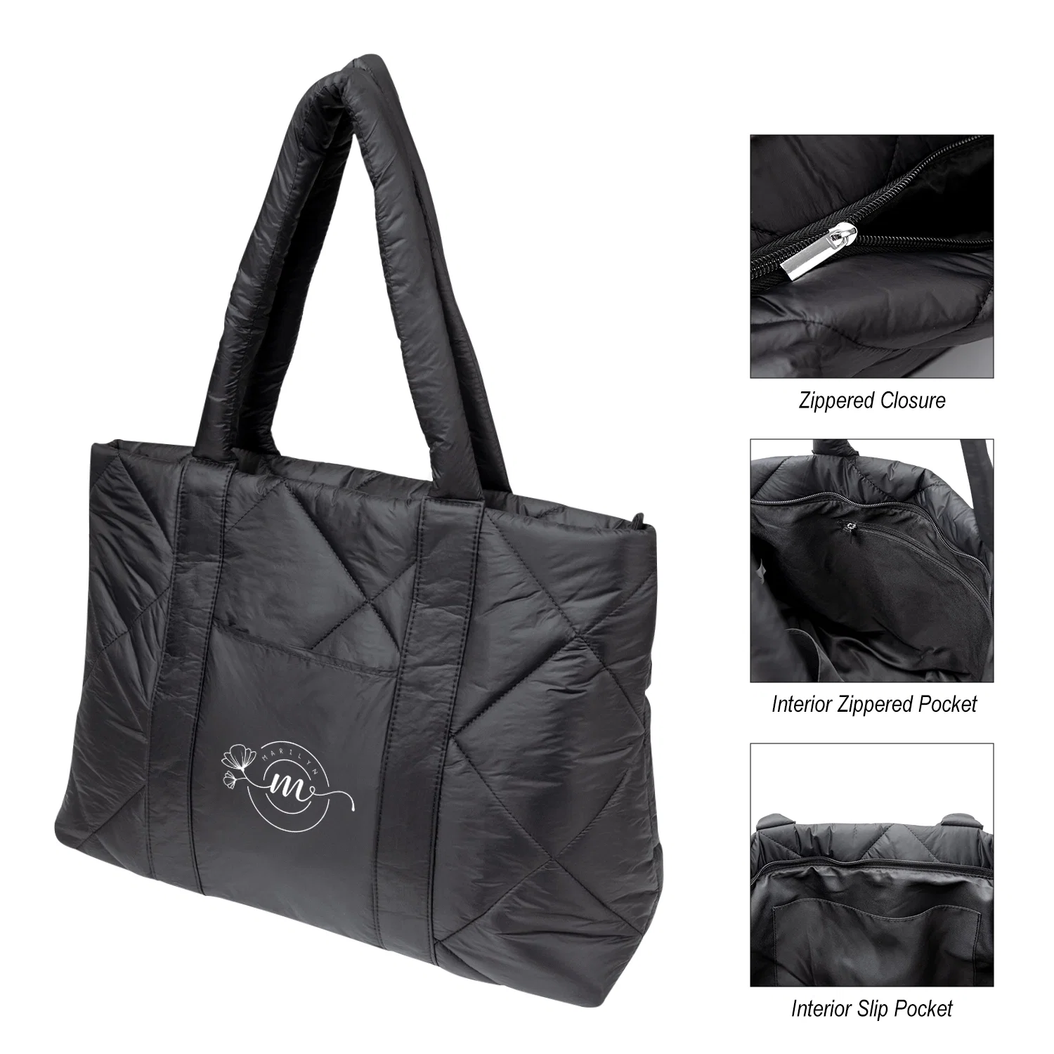 Quilted puffer tote bag with two shoulder straps