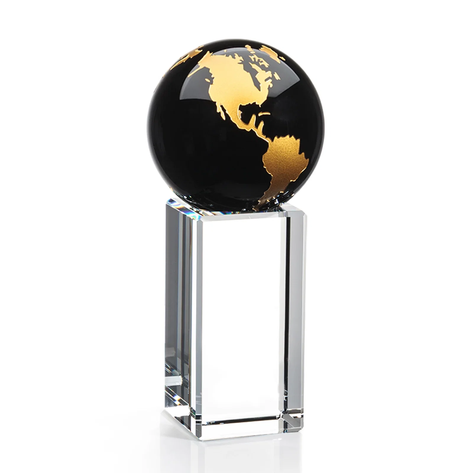 Promotional Blue Optical Crystal Globe Award on Crystal Pillar for graduation ceremonies