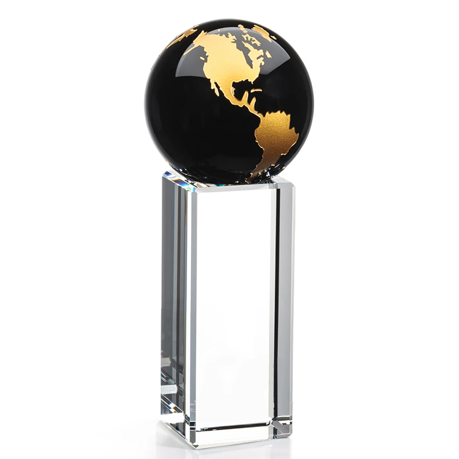 Promotional Blue Optical Crystal Globe Award on Crystal Pillar for safety achievement programs