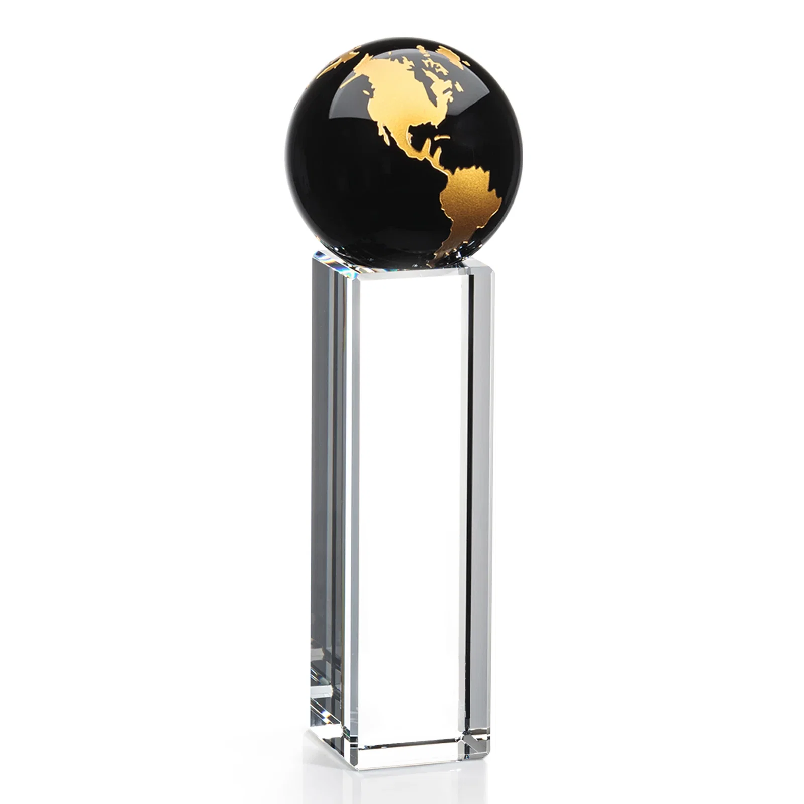 Promotional Blue Optical Crystal Globe Award on Crystal Pillar for volunteer appreciation