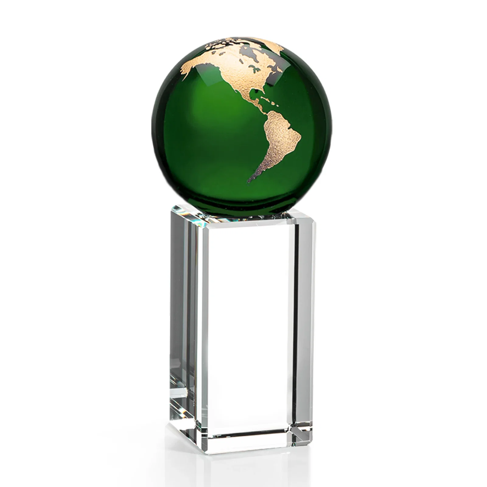 Promotional Blue Optical Crystal Globe Award on Crystal Pillar for company anniversary events