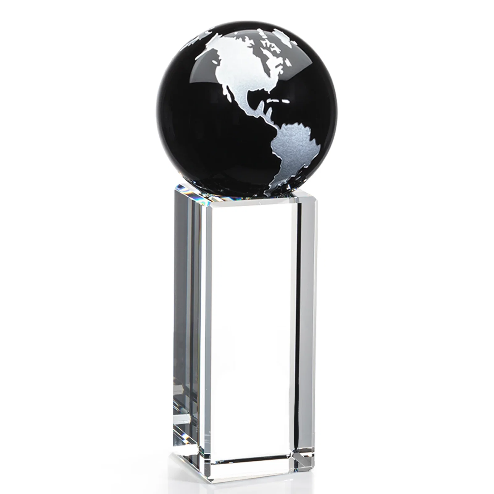 Branded Blue Optical Crystal Globe Award on Crystal Pillar for safety achievement programs