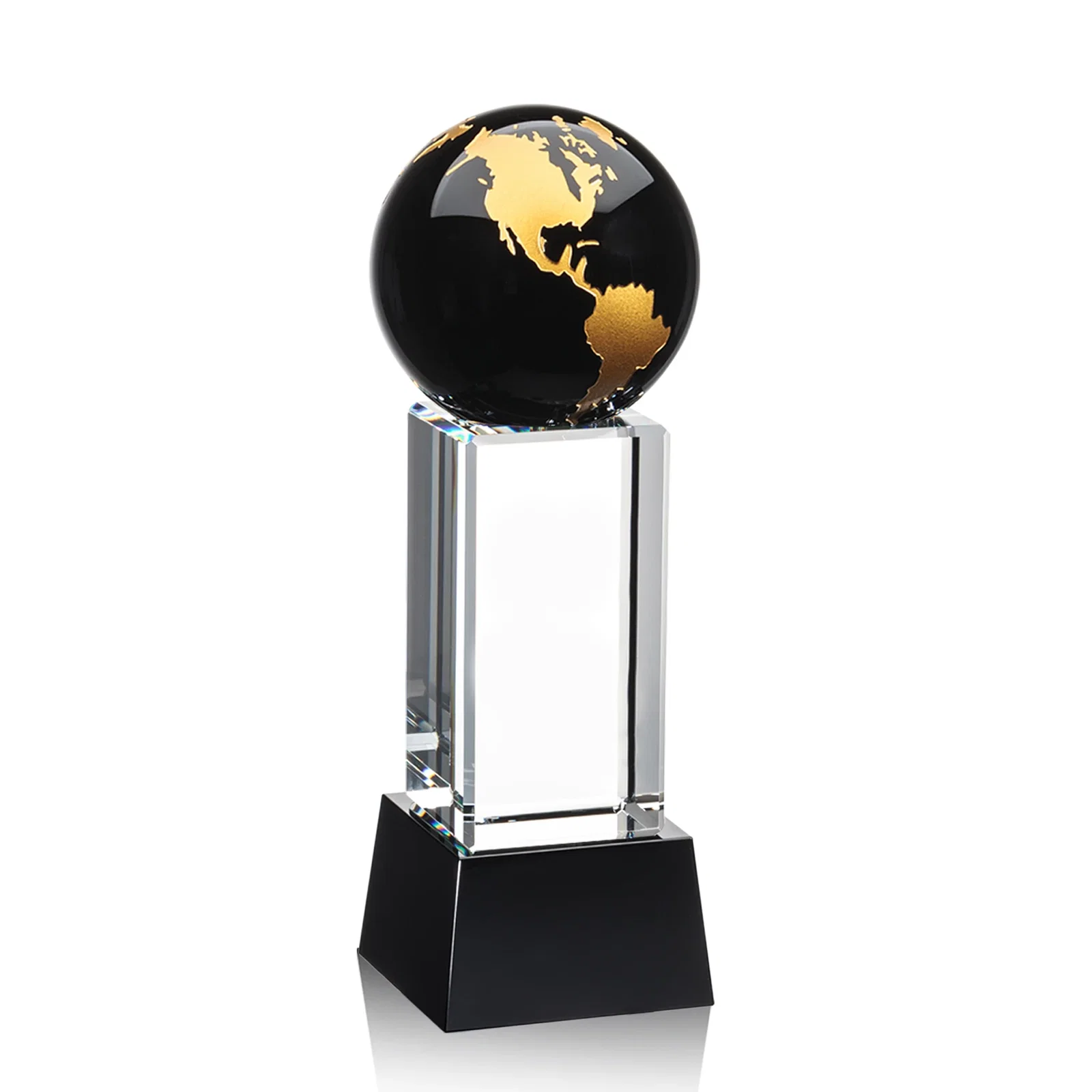 Promotional Blue Optical Crystal Globe Award on Pillar with Matching Base for graduation ceremonies