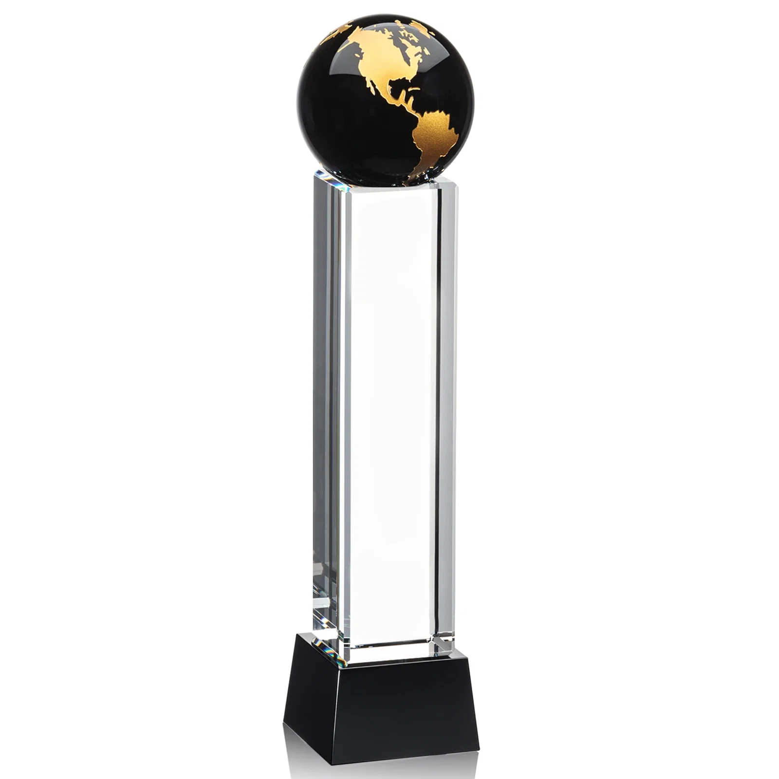Promotional Blue Optical Crystal Globe Award on Pillar with Matching Base for dealer and partner awards