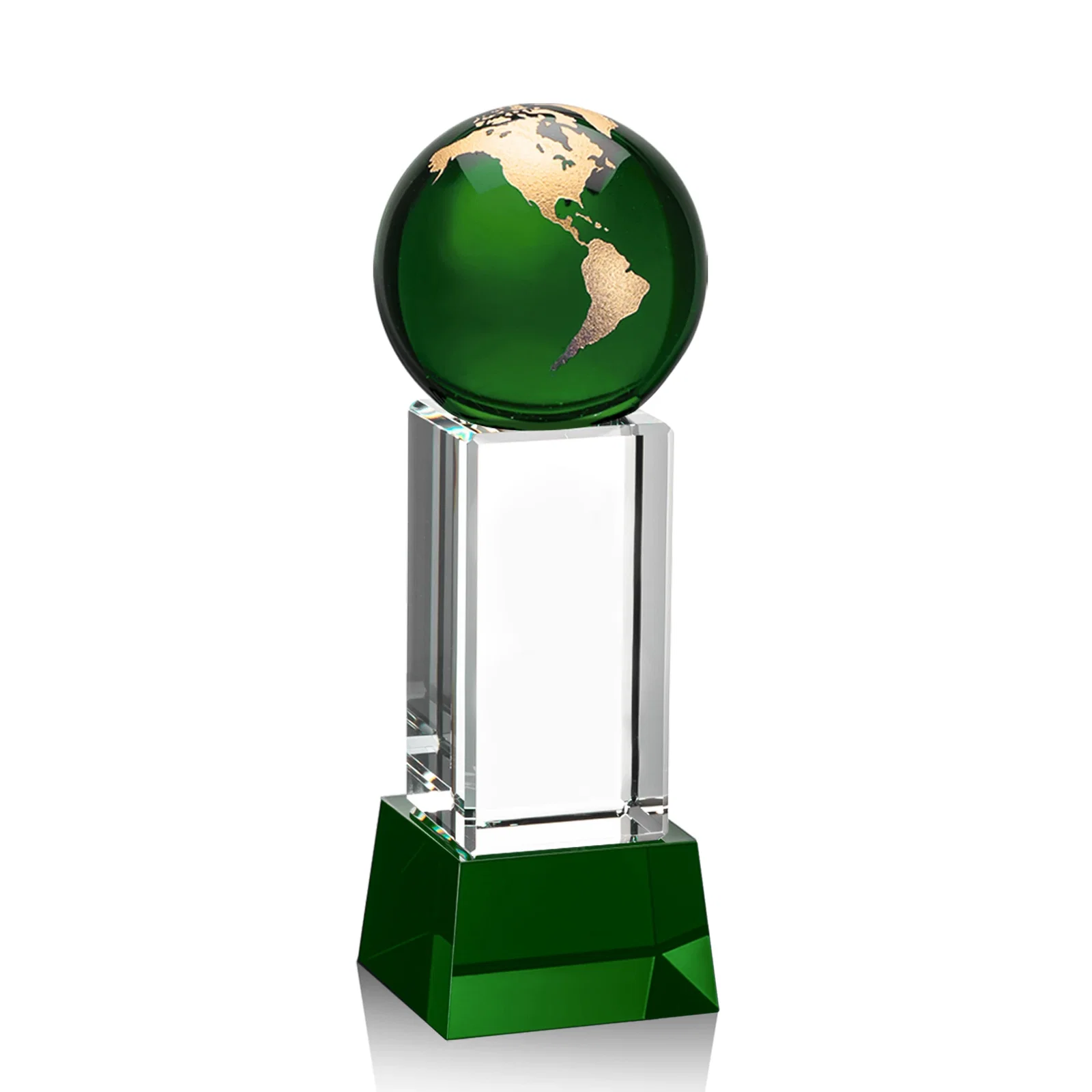 Promotional Blue Optical Crystal Globe Award on Pillar with Matching Base for company anniversary events