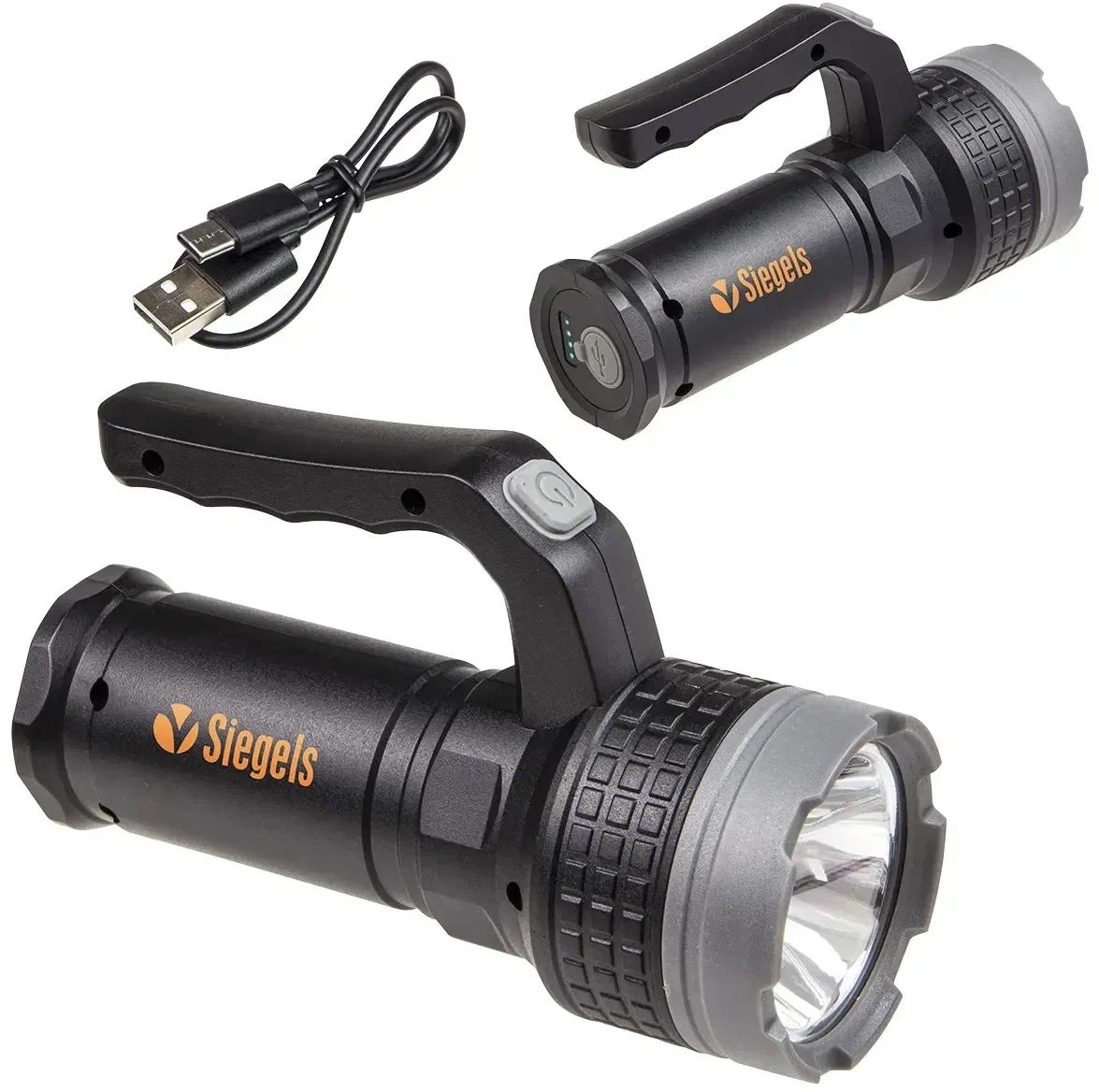 Lyra Rechargeable COB Worklight, custom branded LED flashlight front view with focused torch beam