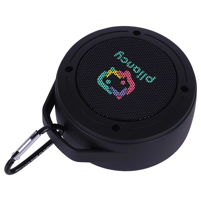 Angled view of the promotional Lyric waterproof wireless speaker