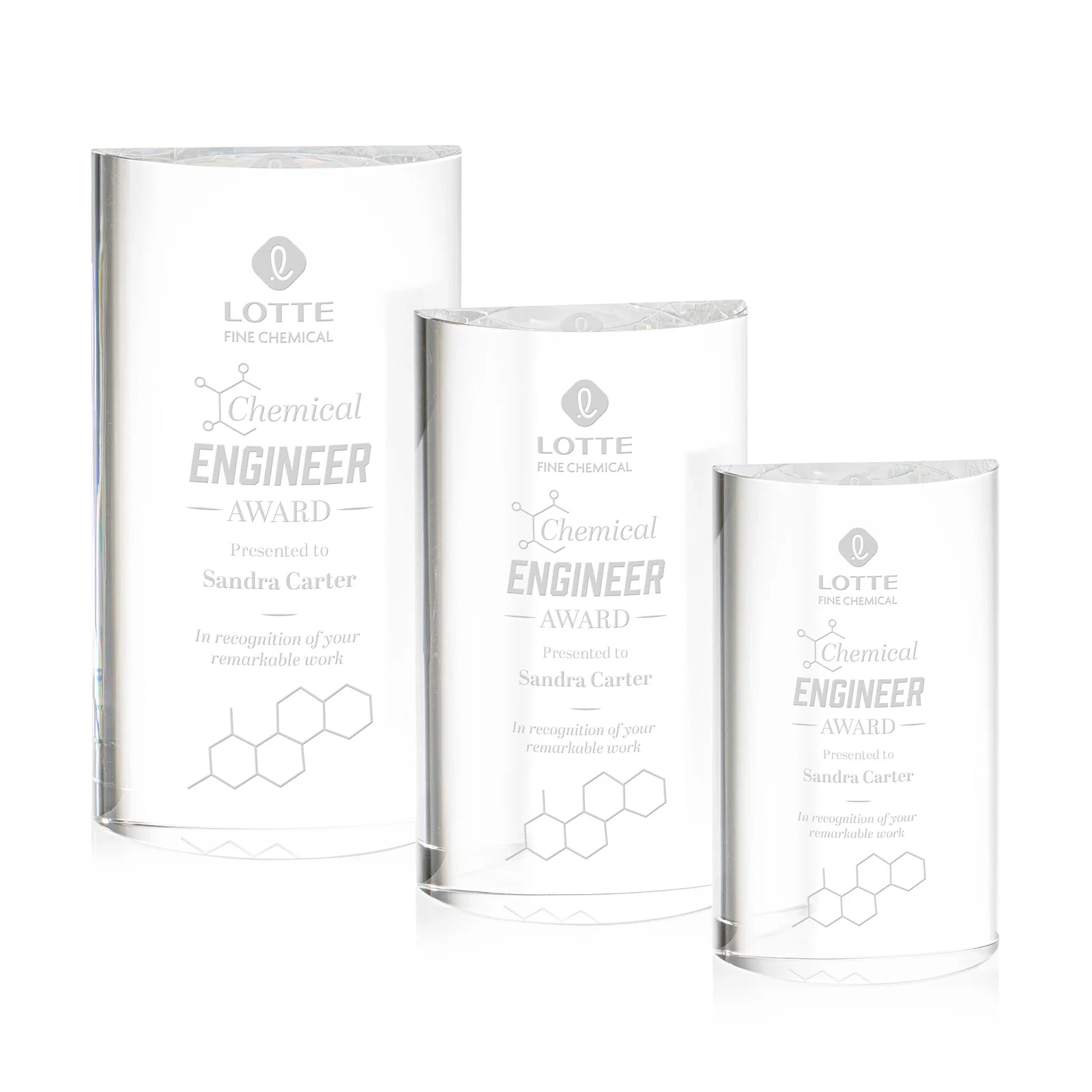 Custom Optical Crystal Tower Award with Dome-Curved Profile, awards for employee recognition