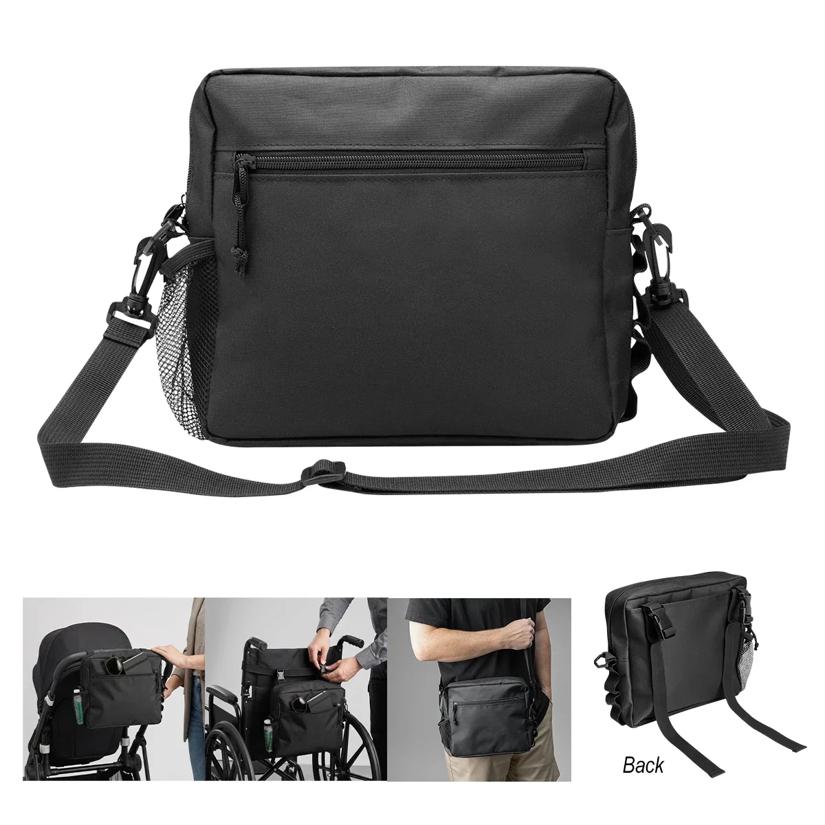 Worn hands-free while moving through a busy street