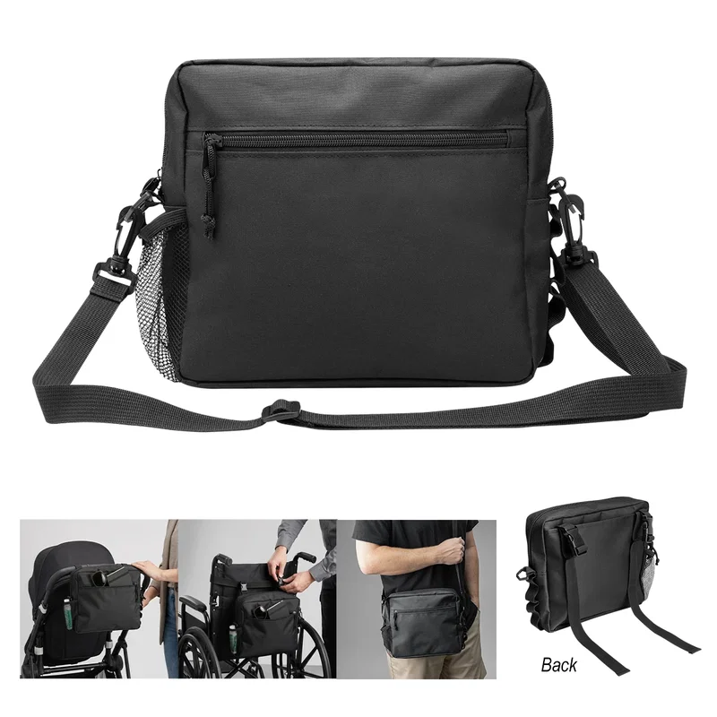Worn hands-free while moving through a busy street