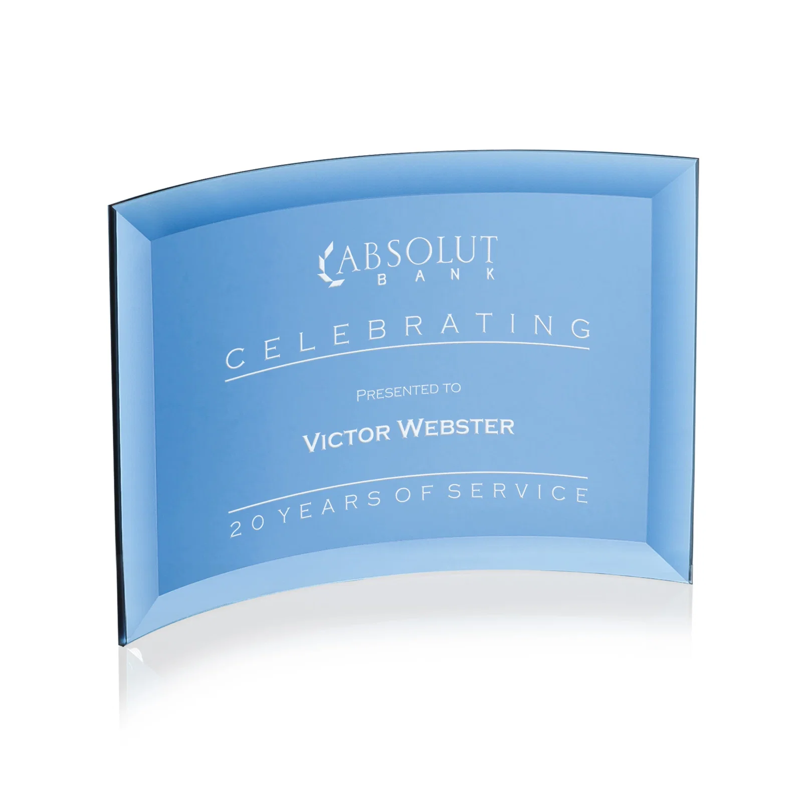 Personalized Starfire Crystal Crescent Award With Color Fused Into The Glass for service anniversary gifts