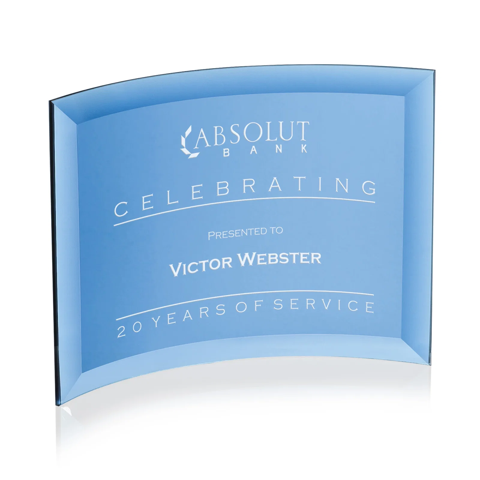 Personalized Starfire Crystal Crescent Award With Color Fused Into The Glass for sales achievement awards