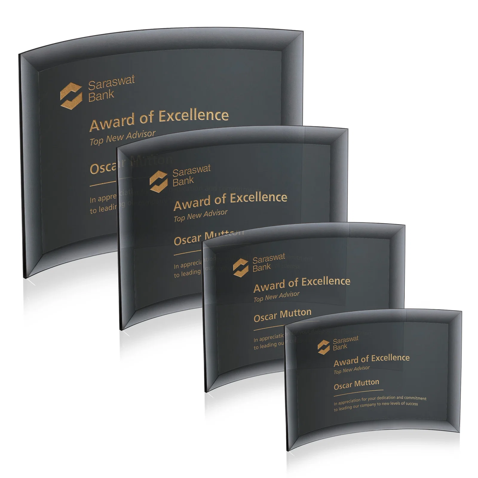 Personalized Starfire Crystal Crescent Award With Color Fused Into The Glass for team milestone celebrations